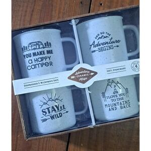 Camping Adventure Stoneware Mugs Set of 4 Members Mark Happy